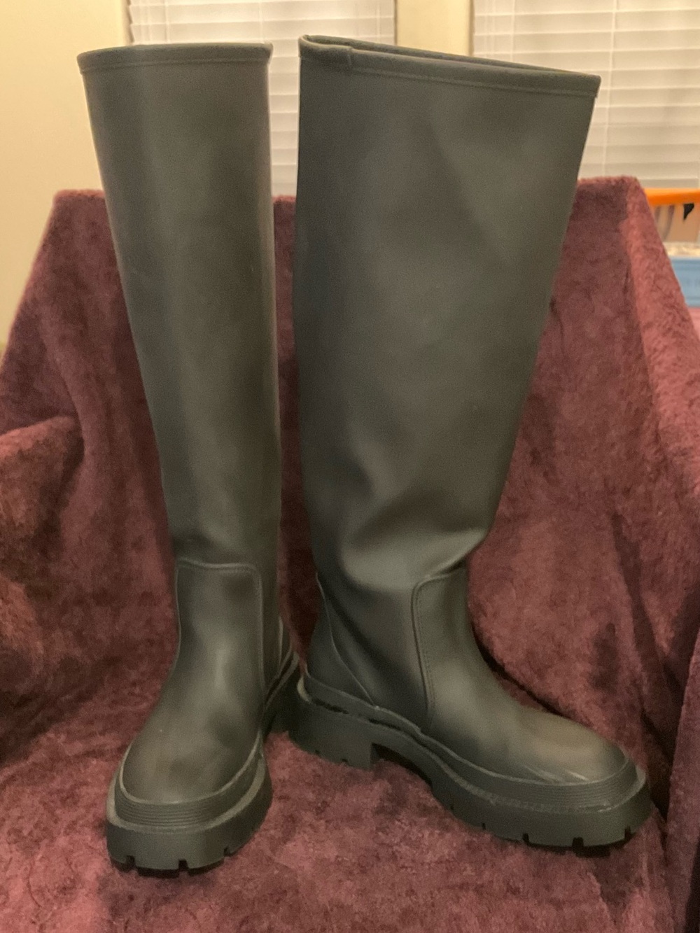 Zara Tall Black Lug-Sole Rain Boots